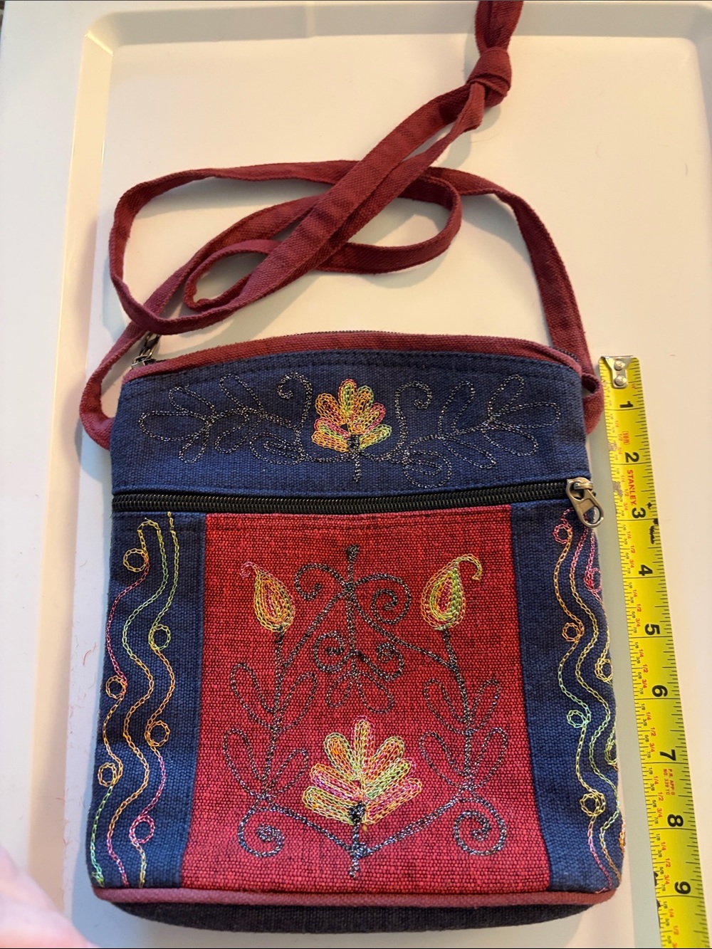 Vintage Red & Blue Embroidered Crossbody Bag